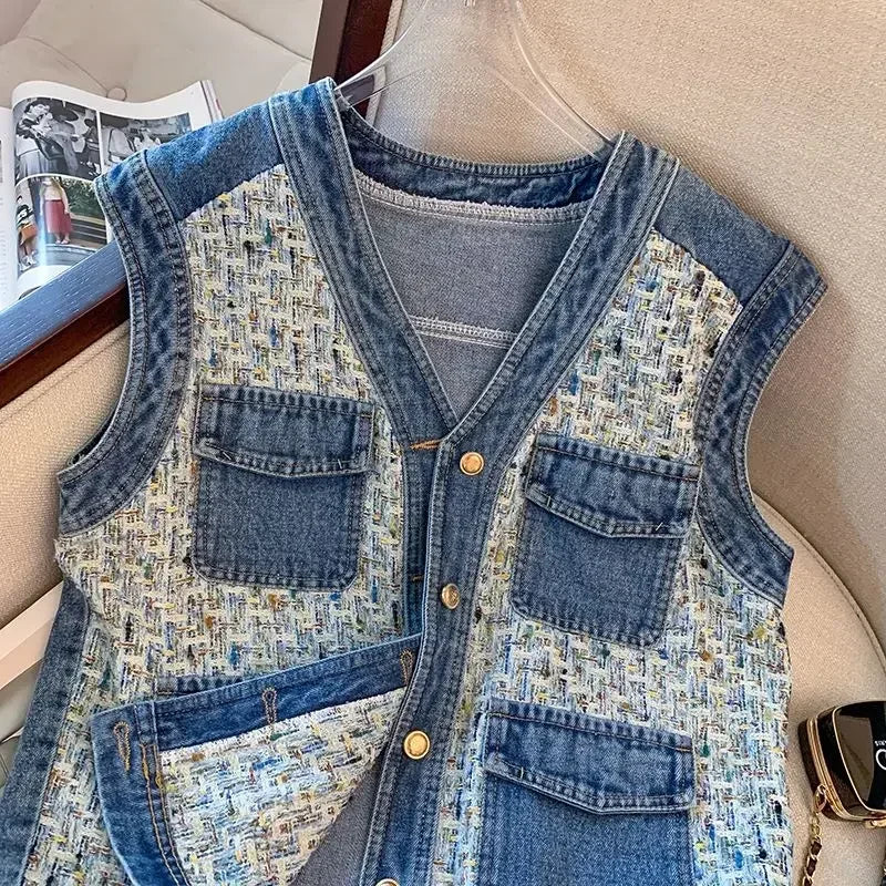 Denim Vest Sleeveless Outer with Foreign Style Top Jacket Trendy and Fashionable for Casual Outfits Milanni Fashion