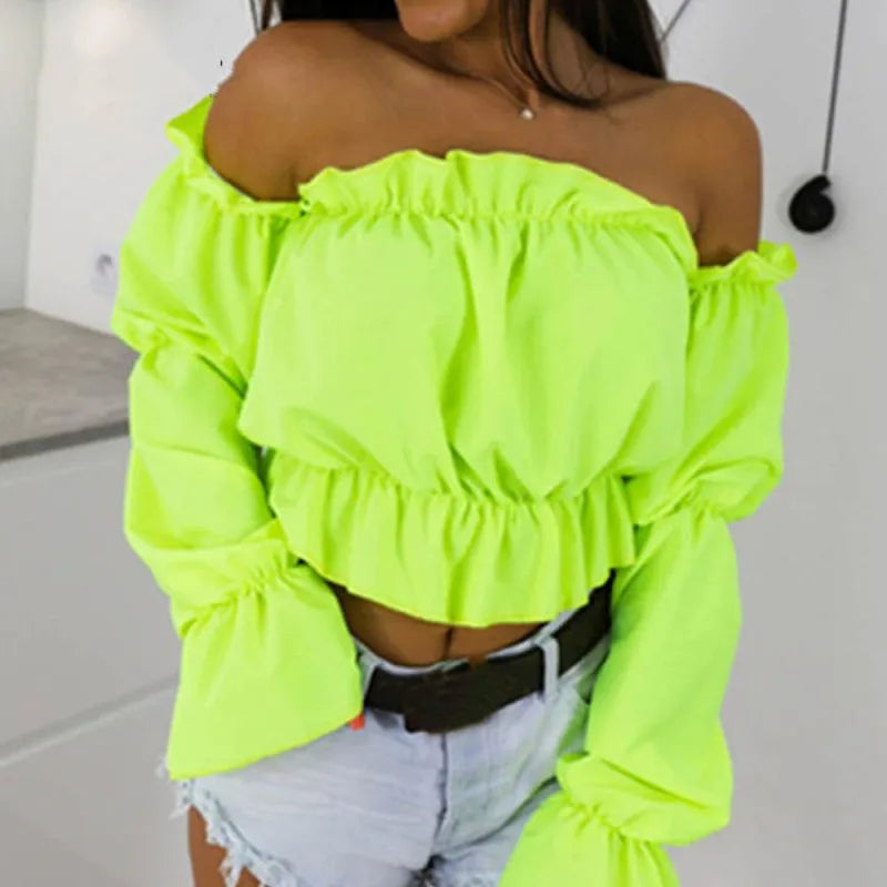 Off Shoulder Crop Top Sexy Slash Neck Beach Blouse for Women Trendy Fashion Casual Top Milanni Fashion