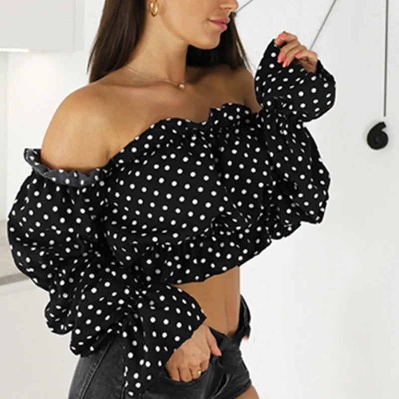 Off Shoulder Crop Top Sexy Slash Neck Beach Blouse for Women Trendy Fashion Casual Top Milanni Fashion