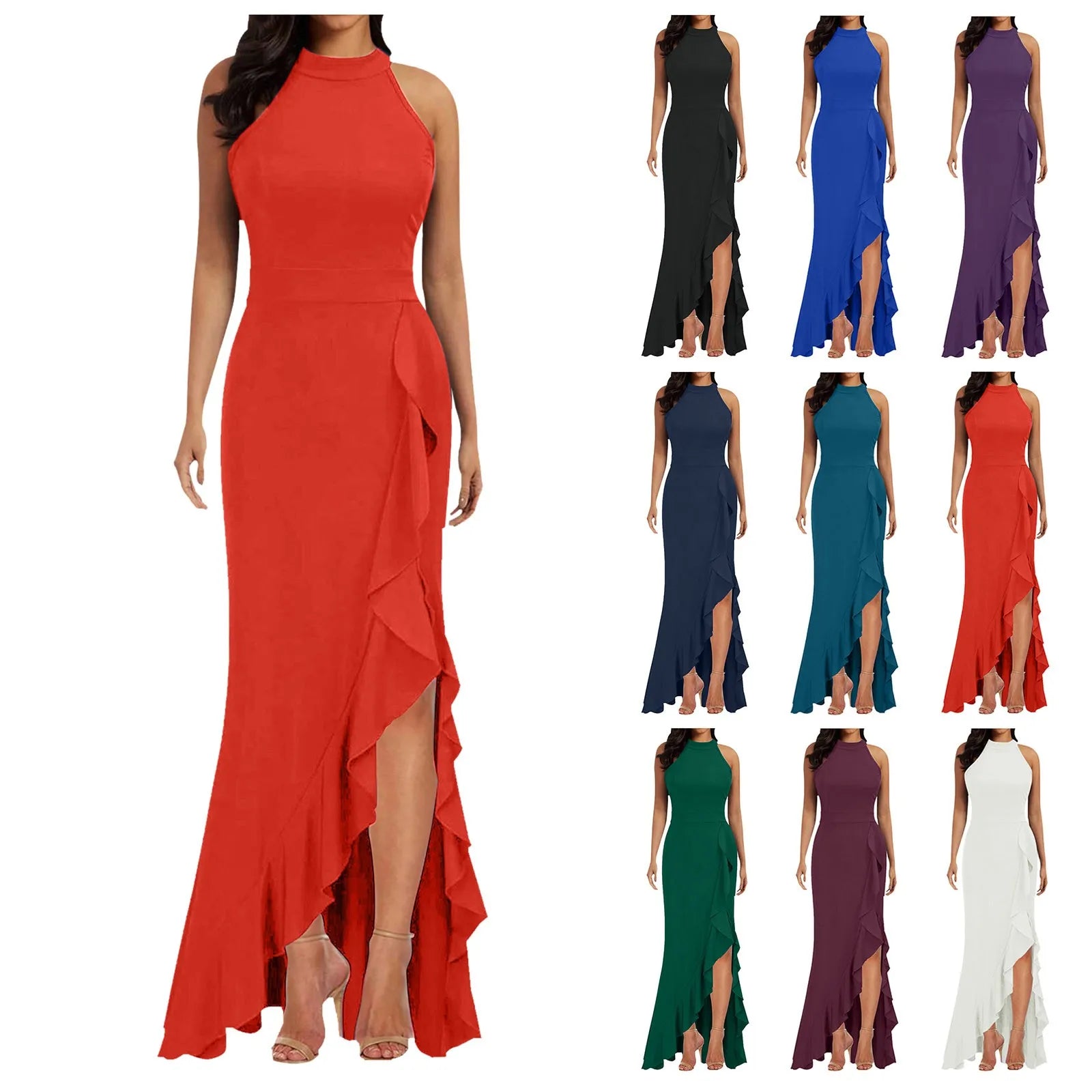 Women Sleeveless Slim Fit Ruffle Long Dress Maxi Dress Milanni Fashion   