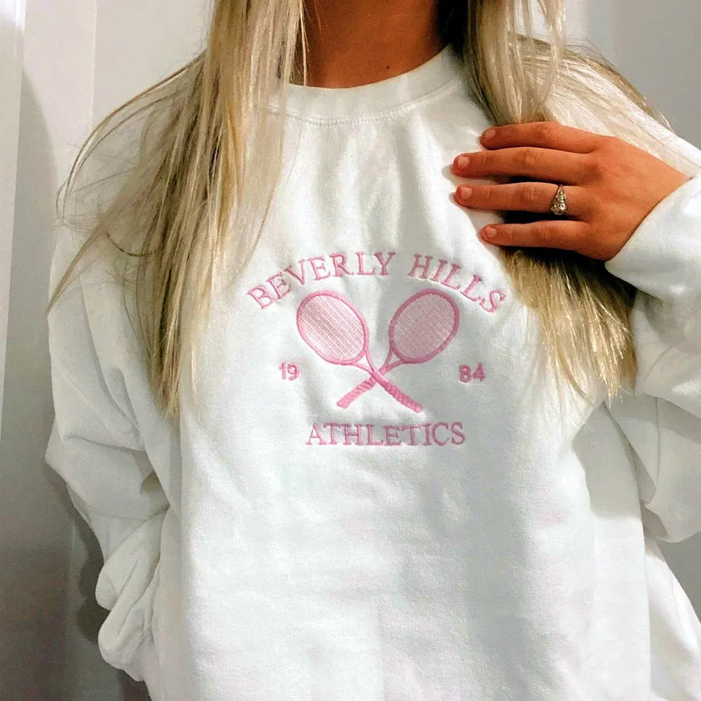 Athletics Letters Embroidered Sweatshirt Women Loose Pullover Long Sleeve Retro Cotton Casual Jumper Milanni Fashion