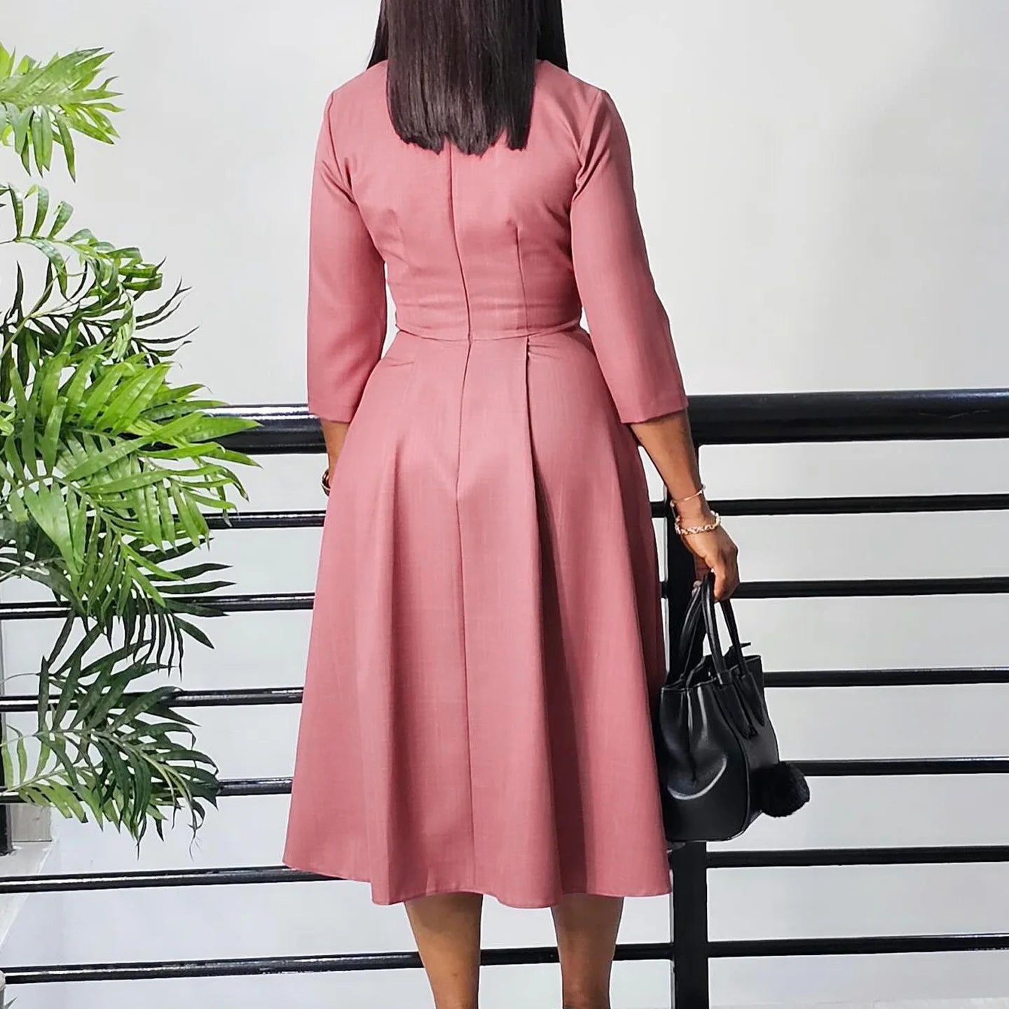 Pleated Midi Dress Long Sleeve A-line Plain Fall Winter Casual Dress for Women Elegant & Comfortable Milanni Fashion