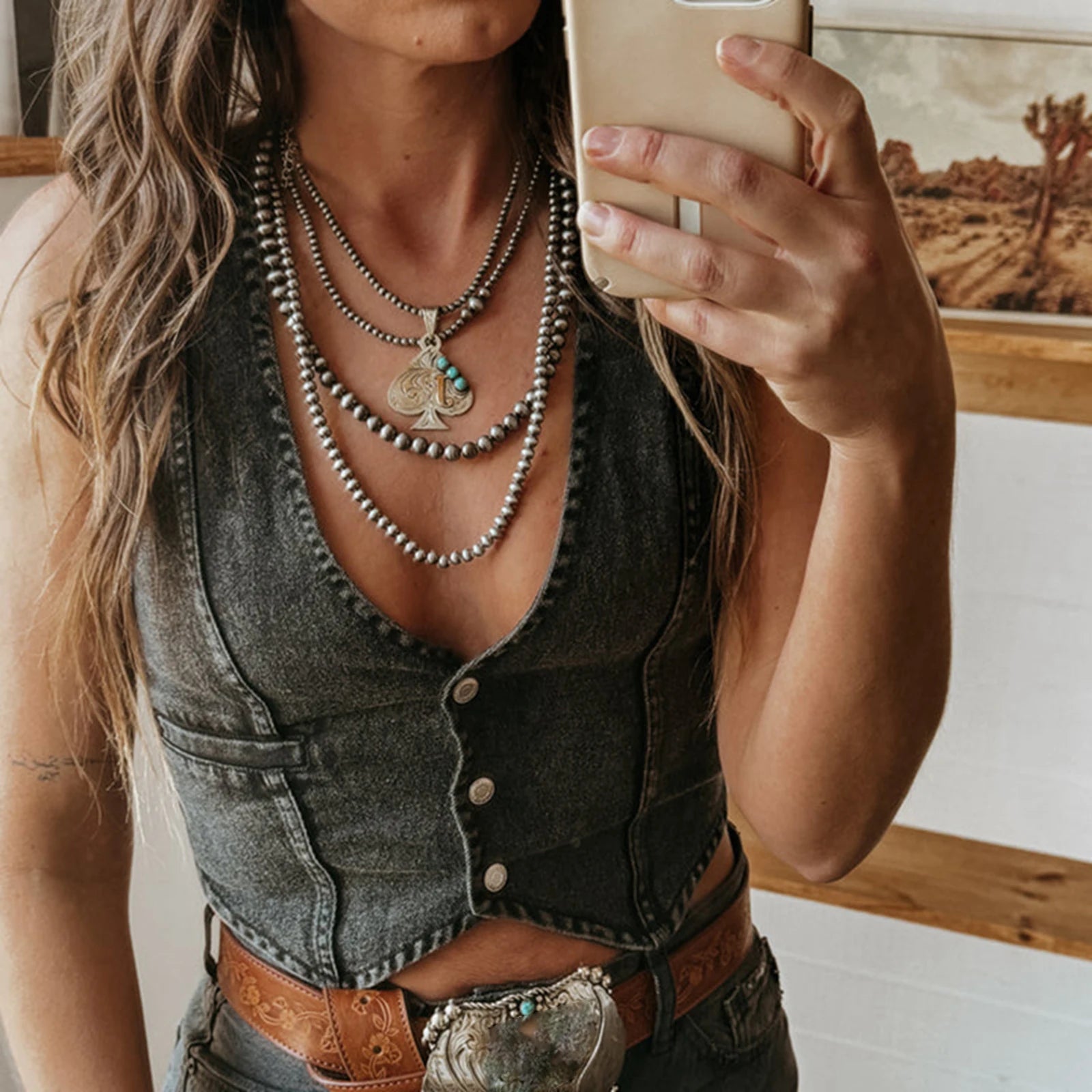 Vintage Denim Vest Button Down Tie Up Sleeveless Slim Jean Crop Tank Top for Women Stylish and Trendy Milanni Fashion Black XL