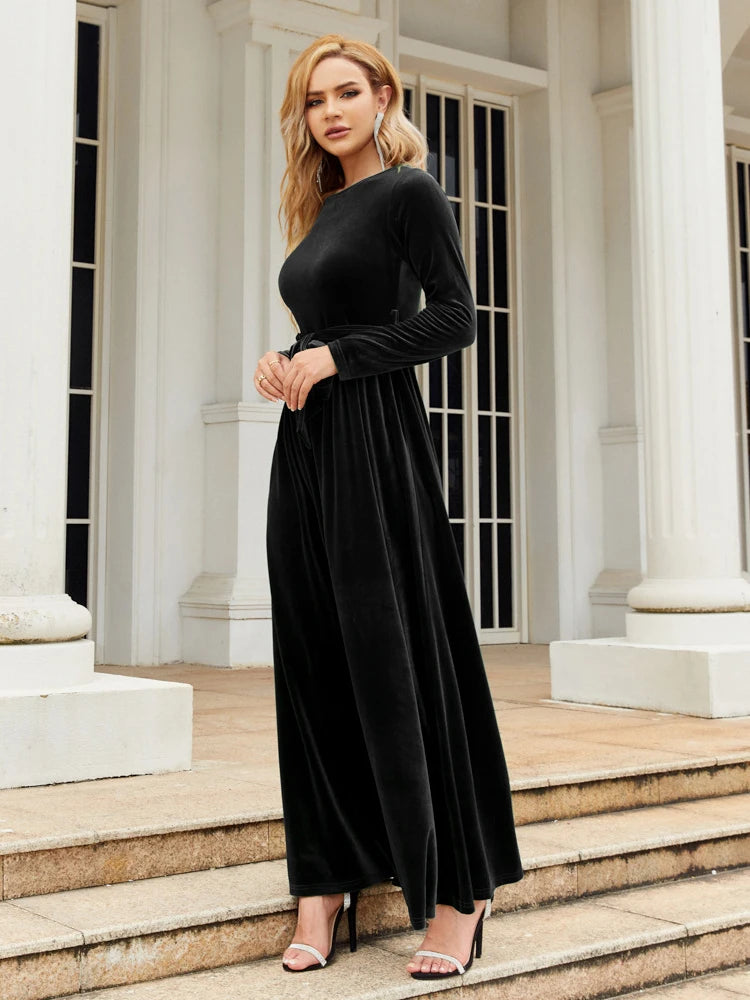 Velvet Solid Color Formal Evening Maxi Dress for Women Elegant Party Gown Chic Stylish Dress Maxi Dress Milanni Fashion Black M