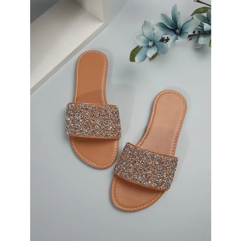 Glitter Bling Flat Beach Slippers for Women Luxury Designer Sandals Stylish Comfortable Summer Shoes Milanni Fashion