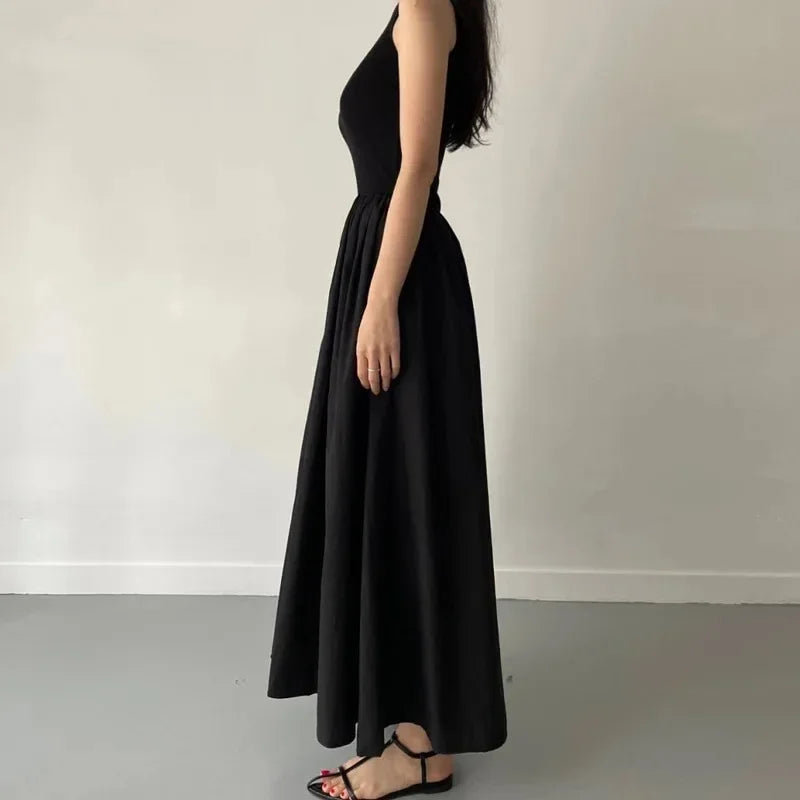 Simple Elegant Long Dress For Women Round Neck Sleeveless High Waist Temperament Dress Maxi Dress Milanni Fashion   