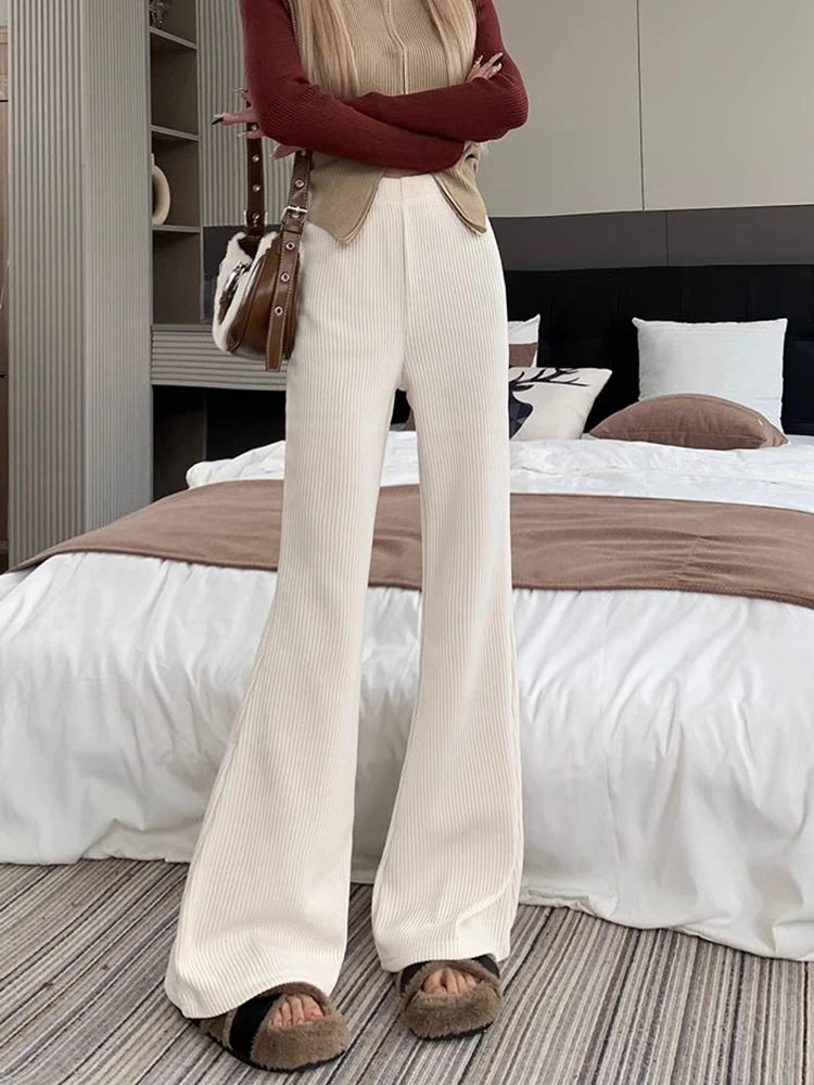 Vintage Corduroy Flare Pants for Women Casual High Waist Trousers Fall and Winter Fashion Pants Milanni Fashion