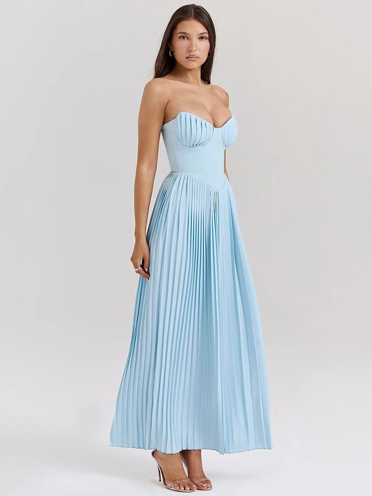 Off-shoulder Backless Pleated Maxi Dress For Women Fashion Strapless High Waist Bodycon Sexy Long Dress Maxi Dress Milanni Fashion   