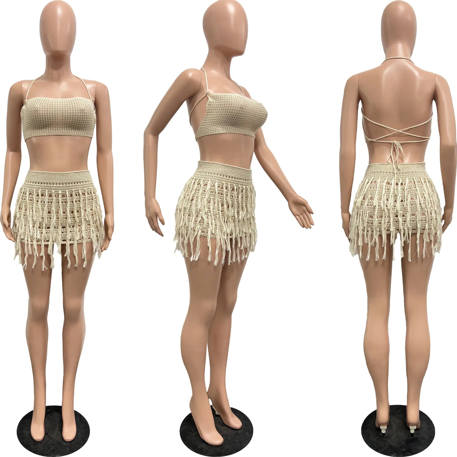 Elegant Knitted Luxury Mini Dress Sexy Club Outfit Fringe Dress Two Piece Set  Milanni Fashion   