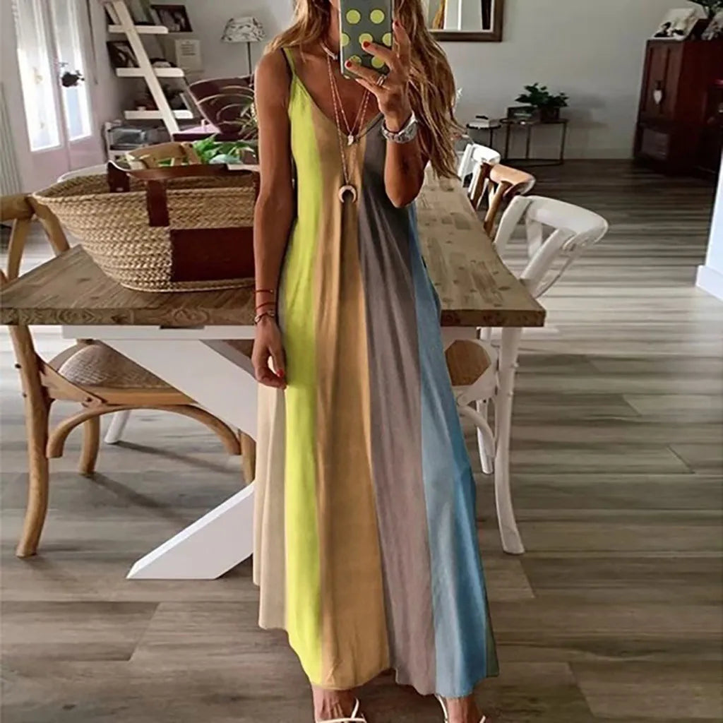 Women Gradient Print Summer Casual Long Dress Maxi Dress Milanni Fashion Yellow XXXXL United States