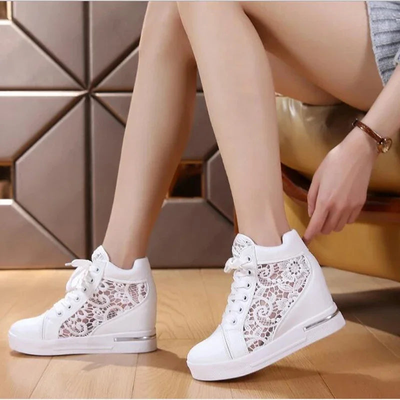 Leather High-Heeled Wedge Platform Sports Shoes Rubber Cloth Height Increase Silver Women Footwear Milanni Fashion