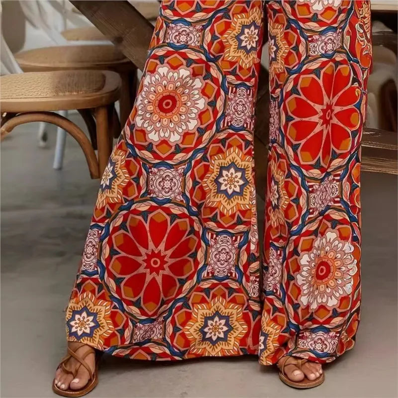 Boho Long Pants Fall New Fashion Elegant Loose Trousers High Waist Print Wide Leg Trouser for Women Milanni Fashion