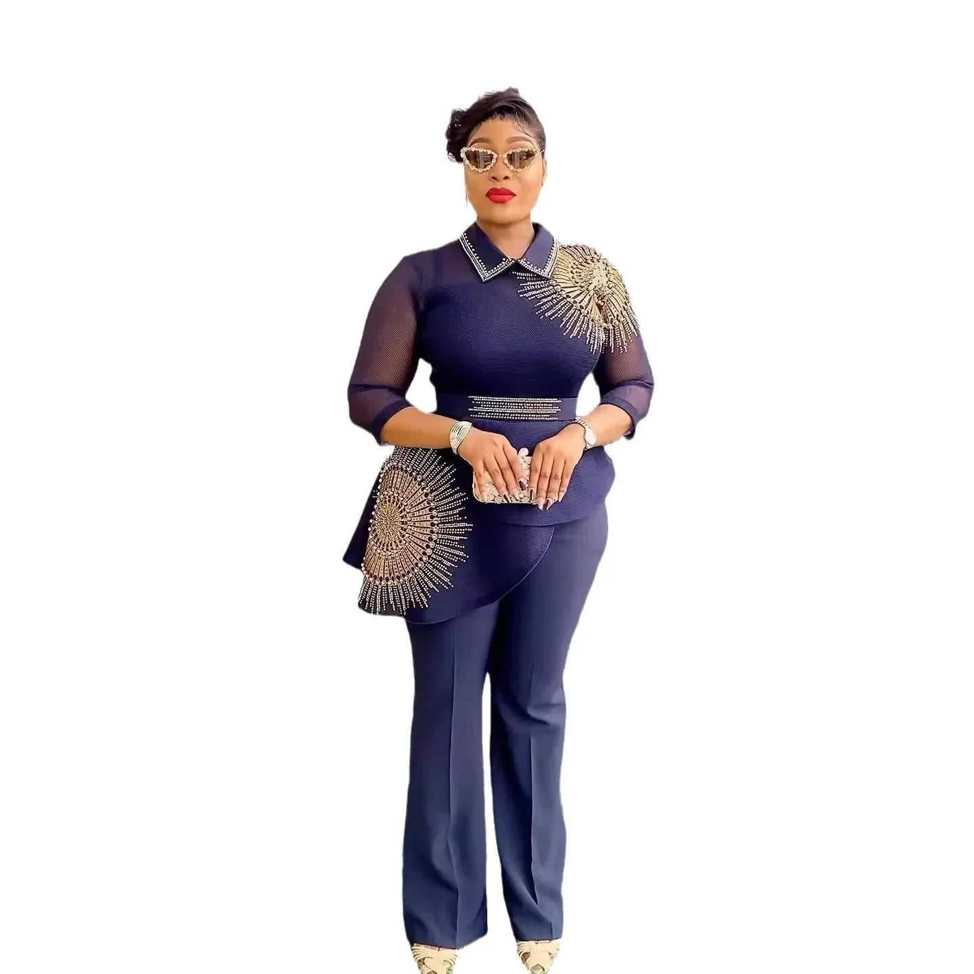 African Fashion Dashiki Set for Women Plus Size Top and Trousers Elegant Two Piece Party Outfit Traditional Style Milanni Fashion