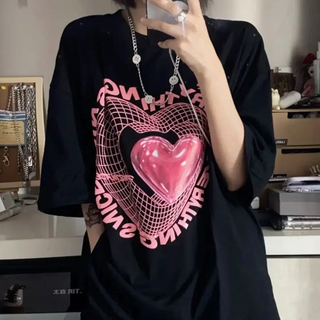 Oversized T-Shirt Harajuku Love Trendy Graphic Tee for Women Casual Streetwear Comfortable Fit Milanni Fashion