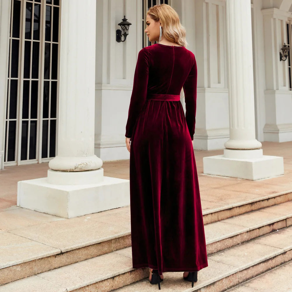 Velvet Solid Color Formal Evening Maxi Dress for Women Elegant Party Gown Chic Stylish Dress Maxi Dress Milanni Fashion