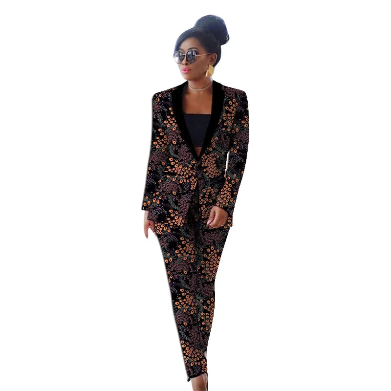 Women's Traditional Handmade Cutting Female Blazer + Pant Colorful Print African Wedding Outfit  Milanni Fashion 3 4XL 