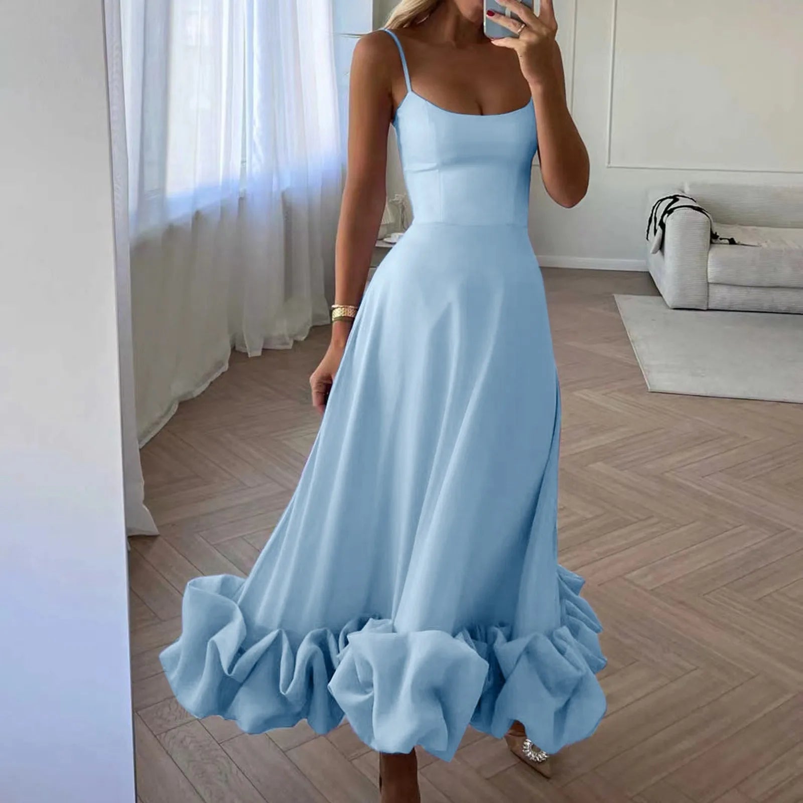 Strapless A Line Dress 3d Flower Detail Elegant Summer Charm Skirt Swing Elastic Dress Maxi Dress Milanni Fashion   