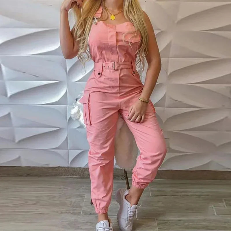 Fashion Simplicity Solid Jumpsuit Elegant Workwear Sleeveless Straps Pants Casual Skinny High Waist Jumpsuit  Milanni Fashion   