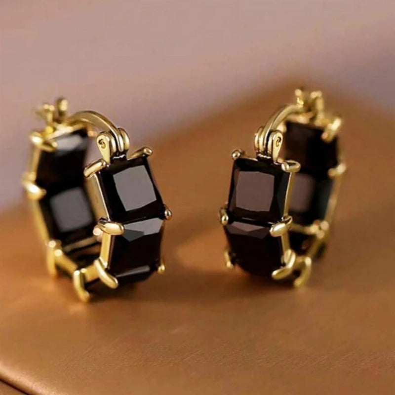 Square CZ Hoop Earrings for Women Luxury Accessories Elegant Party Temperament Earrings Milanni Fashion Black