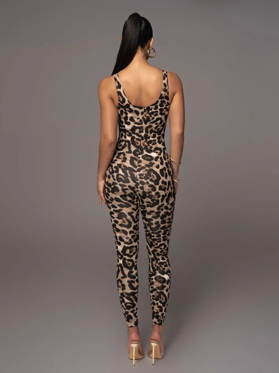 Leopard Print Skinny Nightclub Jumpsuit Spaghetti-Strap Yoga Fitness Outfit Stylish Activewear for Women Milanni Fashion