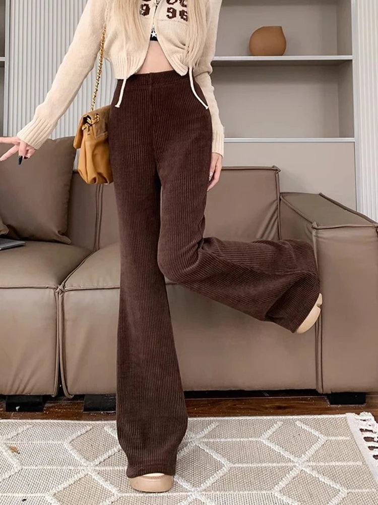 Vintage Corduroy Flare Pants for Women Casual High Waist Trousers Fall and Winter Fashion Pants Milanni Fashion