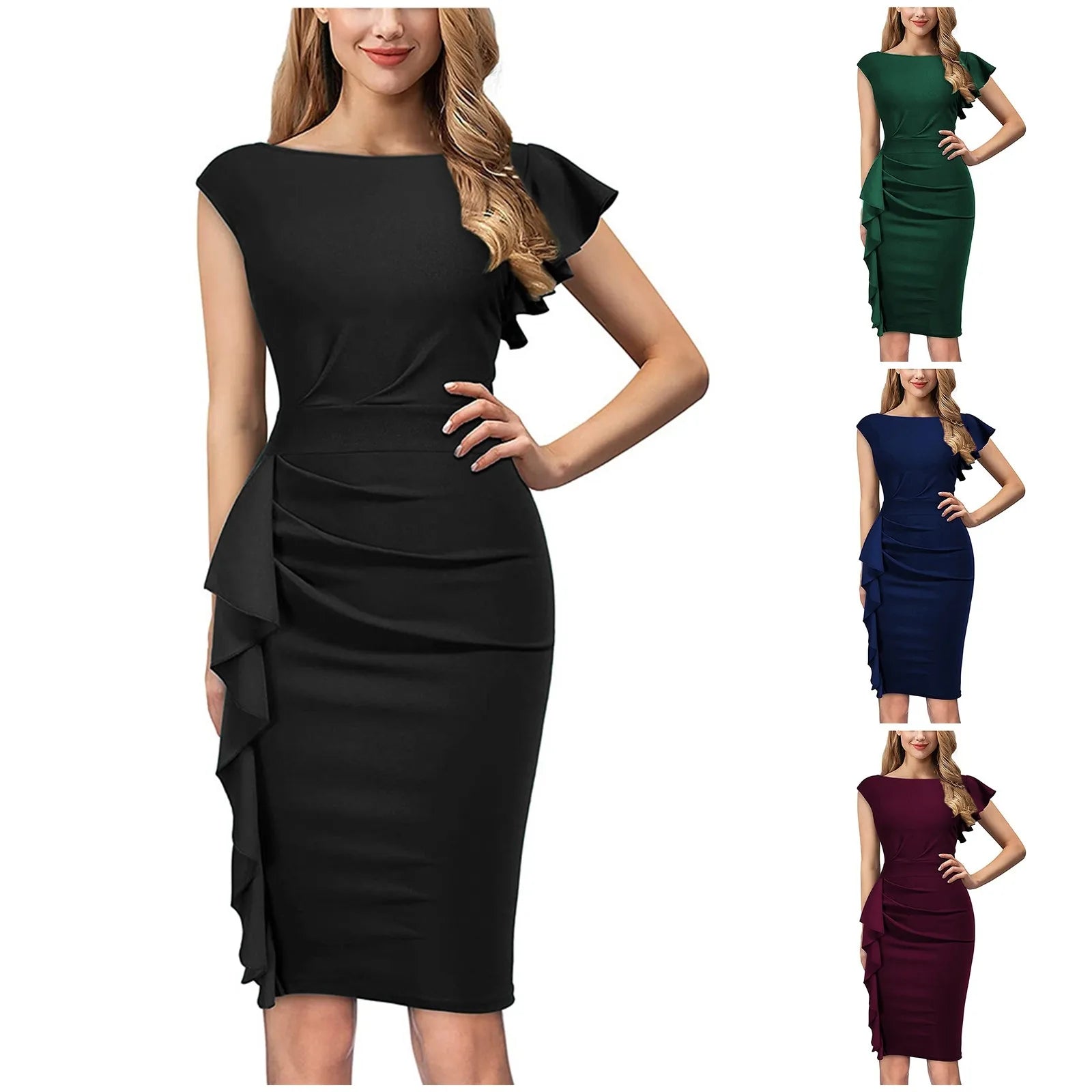 Bodycon Short Dress Women Short Sleeve Elegant Slim Fit Work Robe Female OL Lady Solid Everyday Dress Milanni Fashion