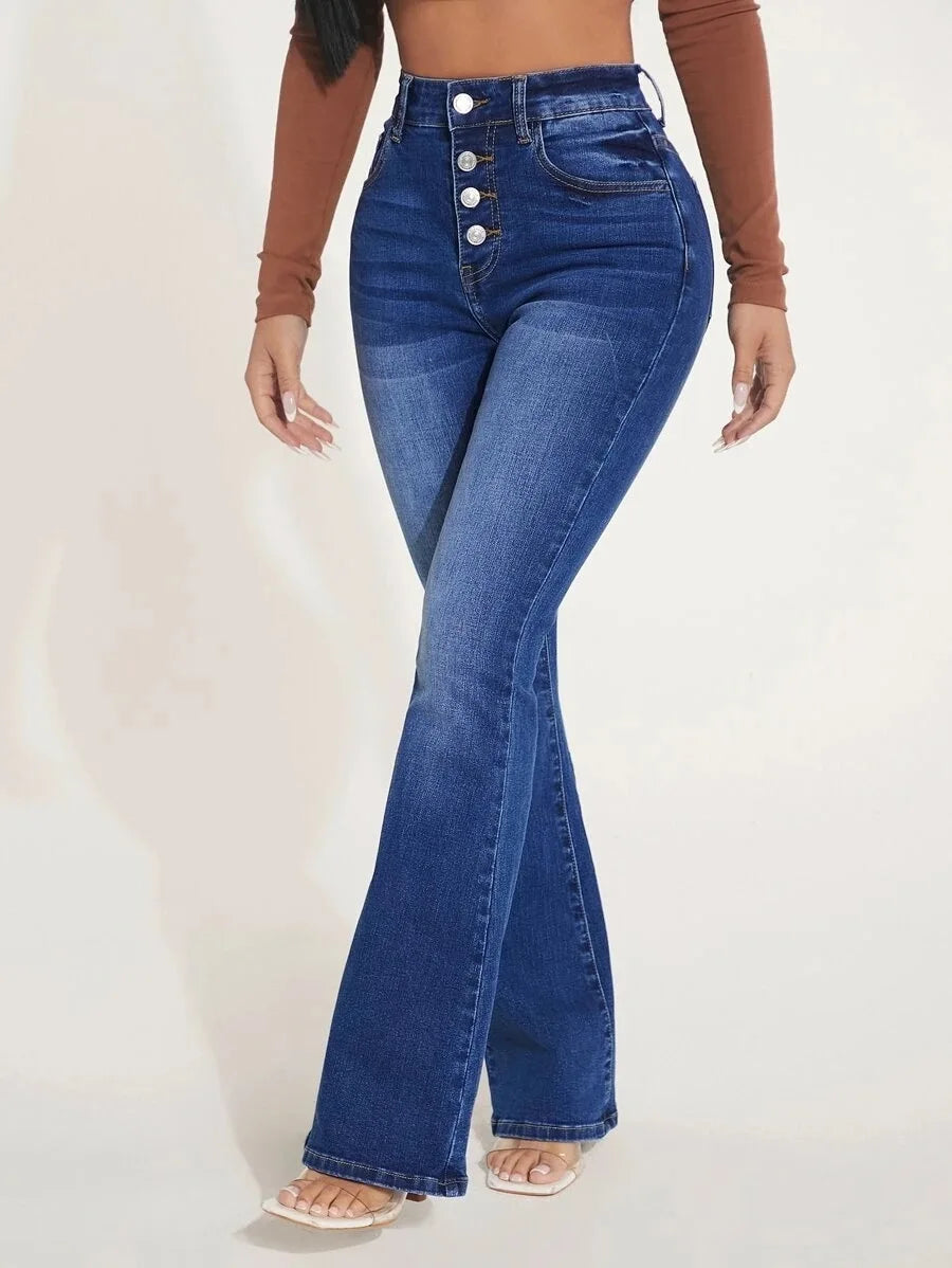 High-Waist Bootcut Jeans Flared Denim Pants with High Stretch Fashionable Trousers for Women Milanni Fashion