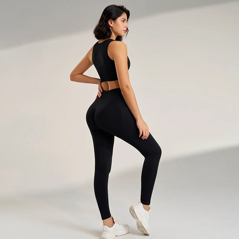 Women's High Waisted Leggings and Top Two Piece Seamless Fitness Exercise Set  Milanni Fashion   