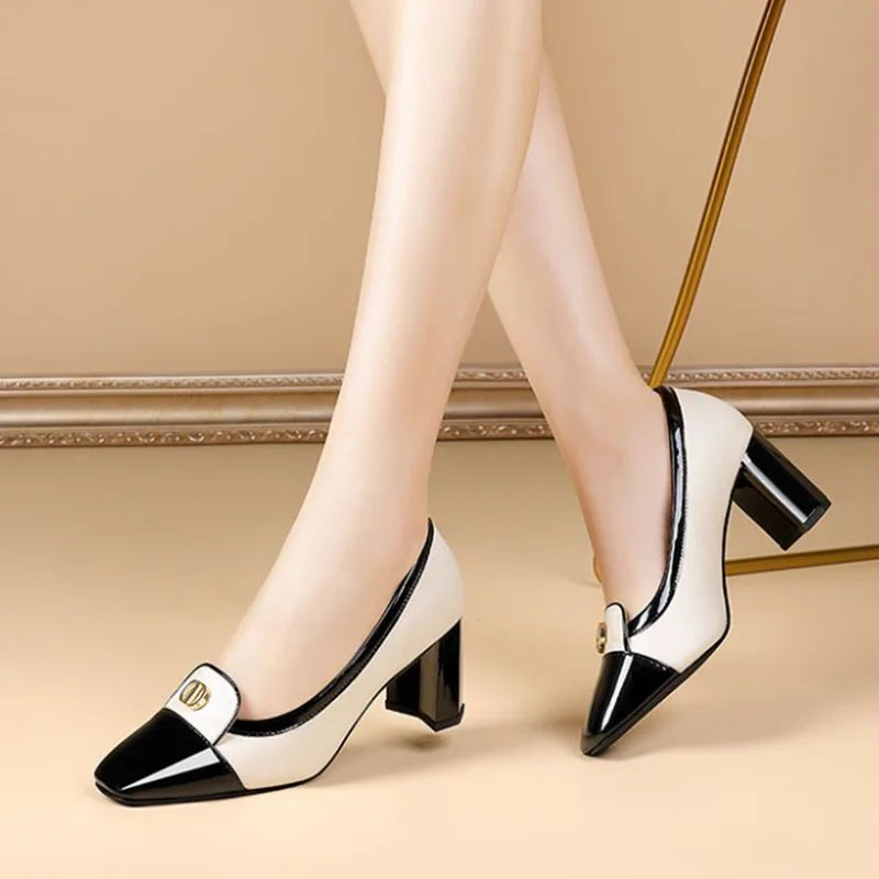 Lightweight European Stylish Elegant Green Square Heel Shoes for Ladies Casual Office Party Heels Milanni Fashion