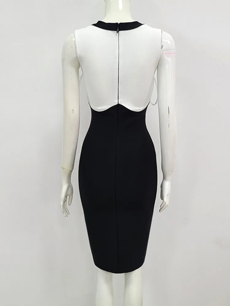 Women Sexy Sleeveless Tank Button Black White Bodycon Bandage Dress  Milanni Fashion   