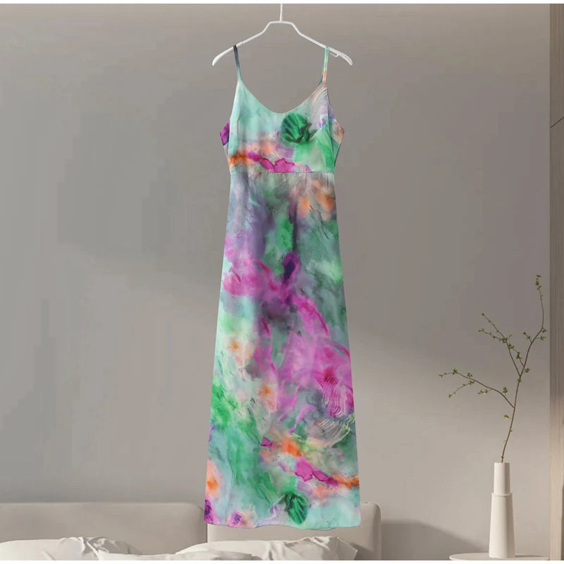 Elegant Tie Dye Long Dress Women Backless Party Dress 2024 Fashion Maxi Dress Milanni Fashion tie dye green S 