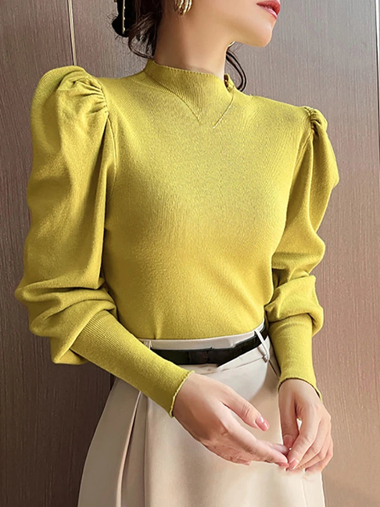 Autumn Winter Sweater Turtleneck Slim Fit Basic Pullovers Fashion Knit Top  Milanni Fashion Mustard yellow One Size 