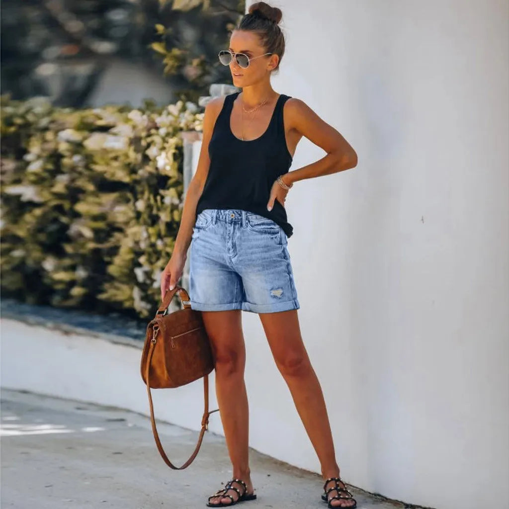 Scout | High-Waist Distressed Denim Shorts