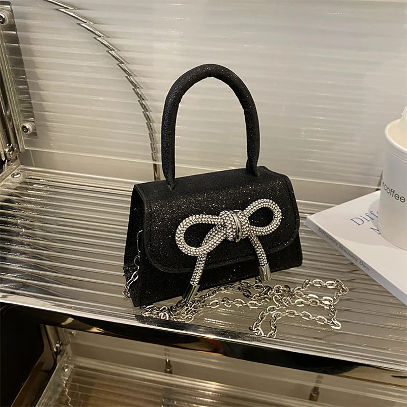 French Light Luxury Diamond Sparkling Mini Handbag Fashion Bowknot Crossbody Bag  Milanni Fashion   