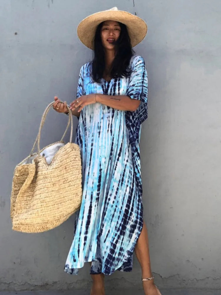 Women Summer Bohemian Long Dress V-neck Batwing Sleeve Elegant Dress Maxi Dress Milanni Fashion   