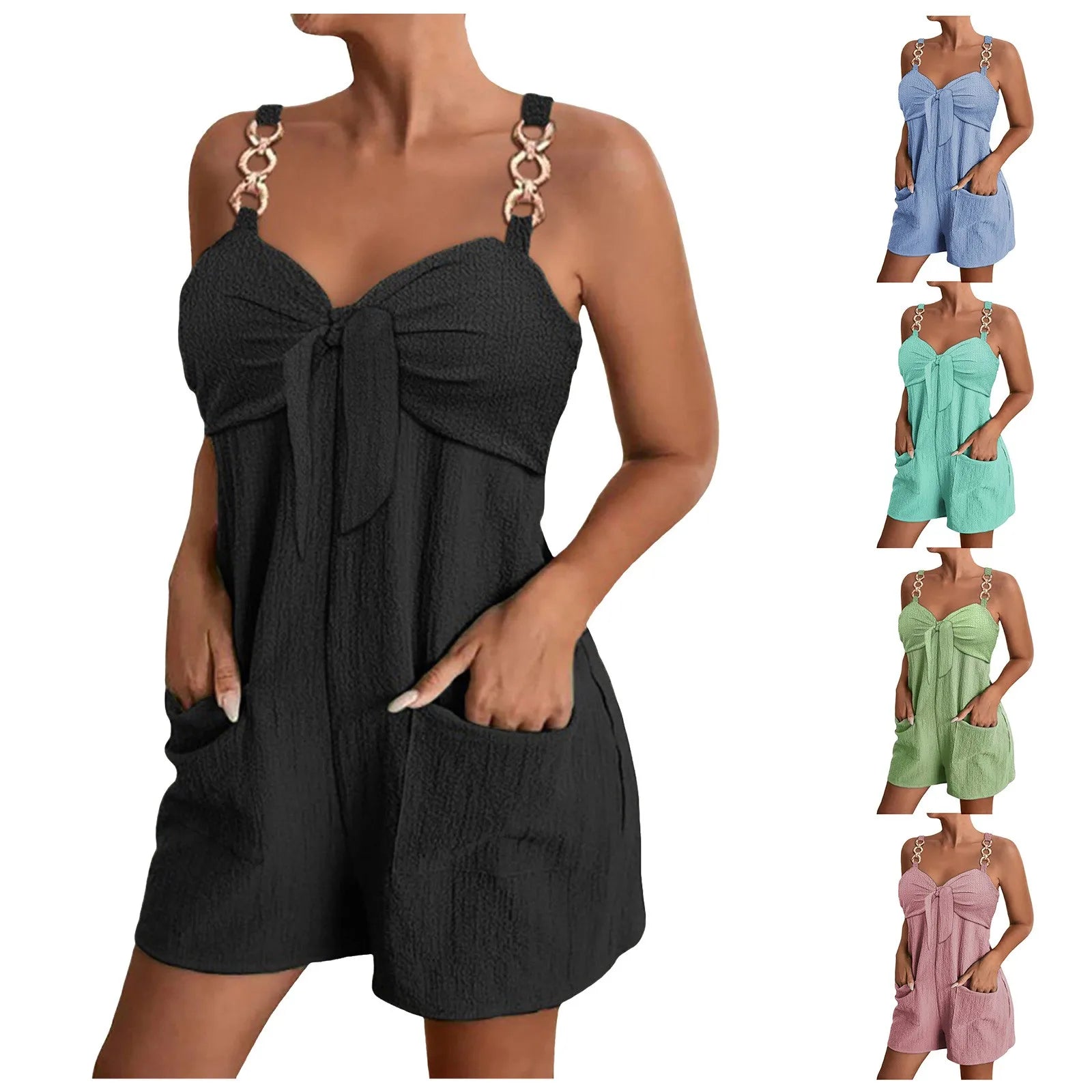 Short Loose Sleeveless Wide Leg Overall Solid Casual Daily Basic Romper with Convenient Pockets for Women Milanni Fashion