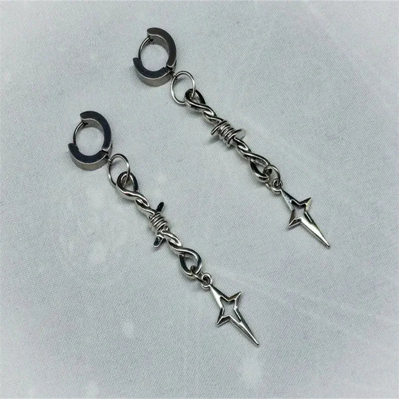 Gothic Grunge Star Cross Barbed Wire Earrings Y2K Goth Style Jewelry Gift for Women Fashion Accessory Milanni Fashion Silver