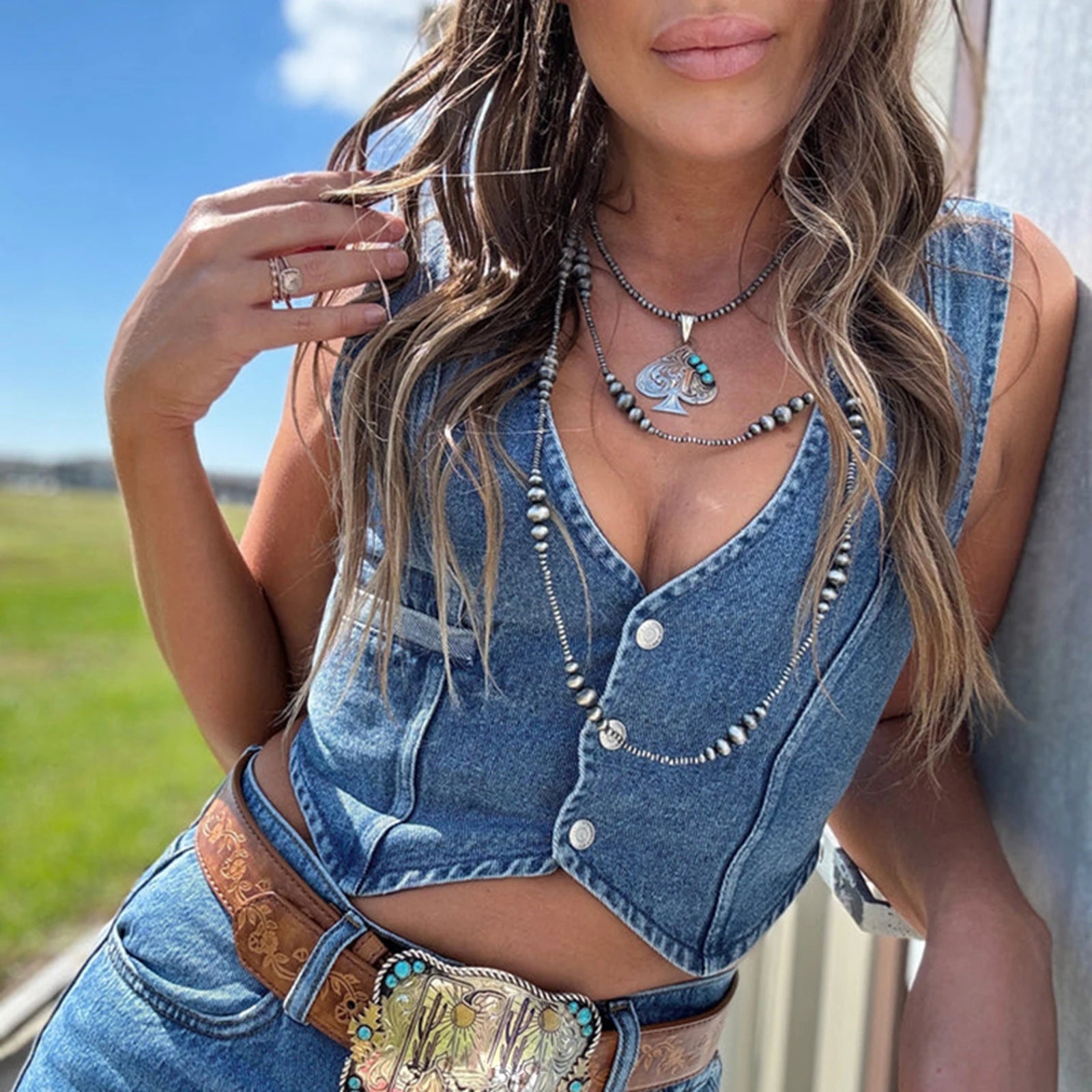 Vintage Denim Vest Button Down Tie Up Sleeveless Slim Jean Crop Tank Top for Women Stylish and Trendy Milanni Fashion