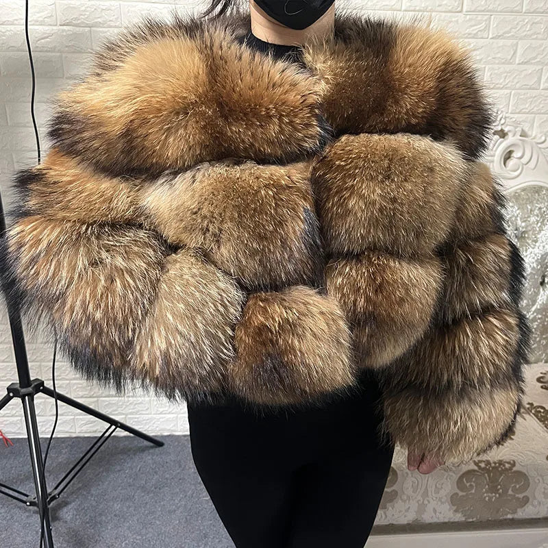 Women's Natural Real Raccoon Fur Winter Jacket Vest Plus Size Top Clothing Curve Coat Milanni Fashion