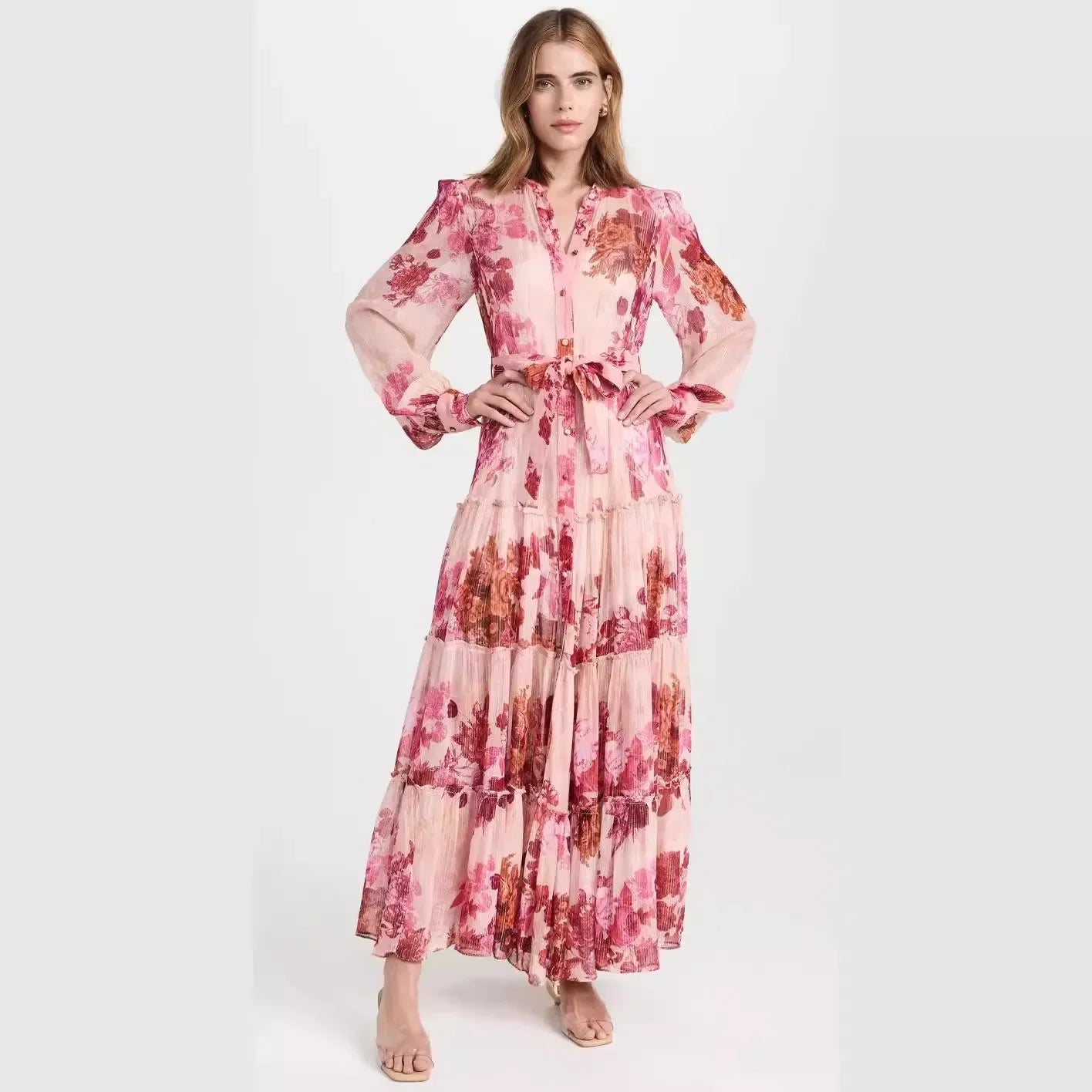 Elegant Single-breasted Printed Long Dress - Autumn Fashion Cross-border Dress Maxi Dress Milanni Fashion   