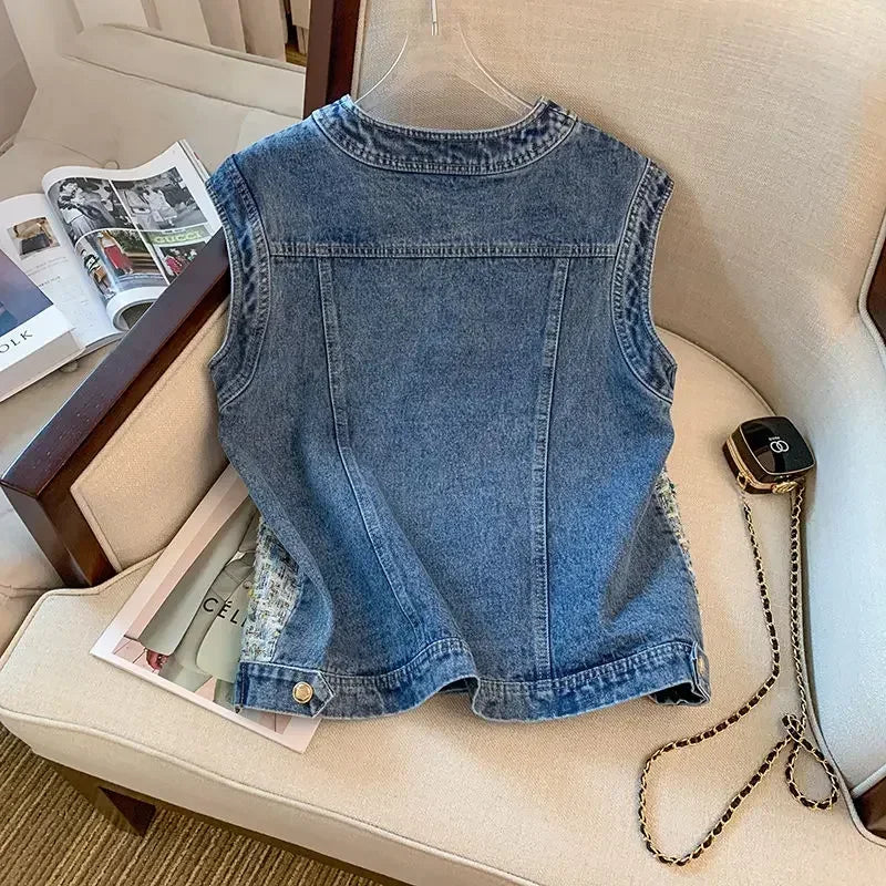 Denim Vest Sleeveless Outer with Foreign Style Top Jacket Trendy and Fashionable for Casual Outfits Milanni Fashion