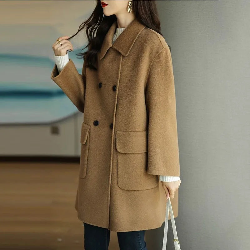 Autumn Women Coat Lapel Double Breasted Trench Coat Flap Pockets Thermal Jacket  Milanni Fashion   