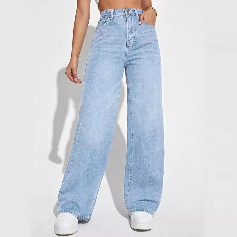 High Waist Straight Leg Denim Trousers for Women Casual Cross-Border Fashion Jeans Pants Milanni Fashion Blue XL