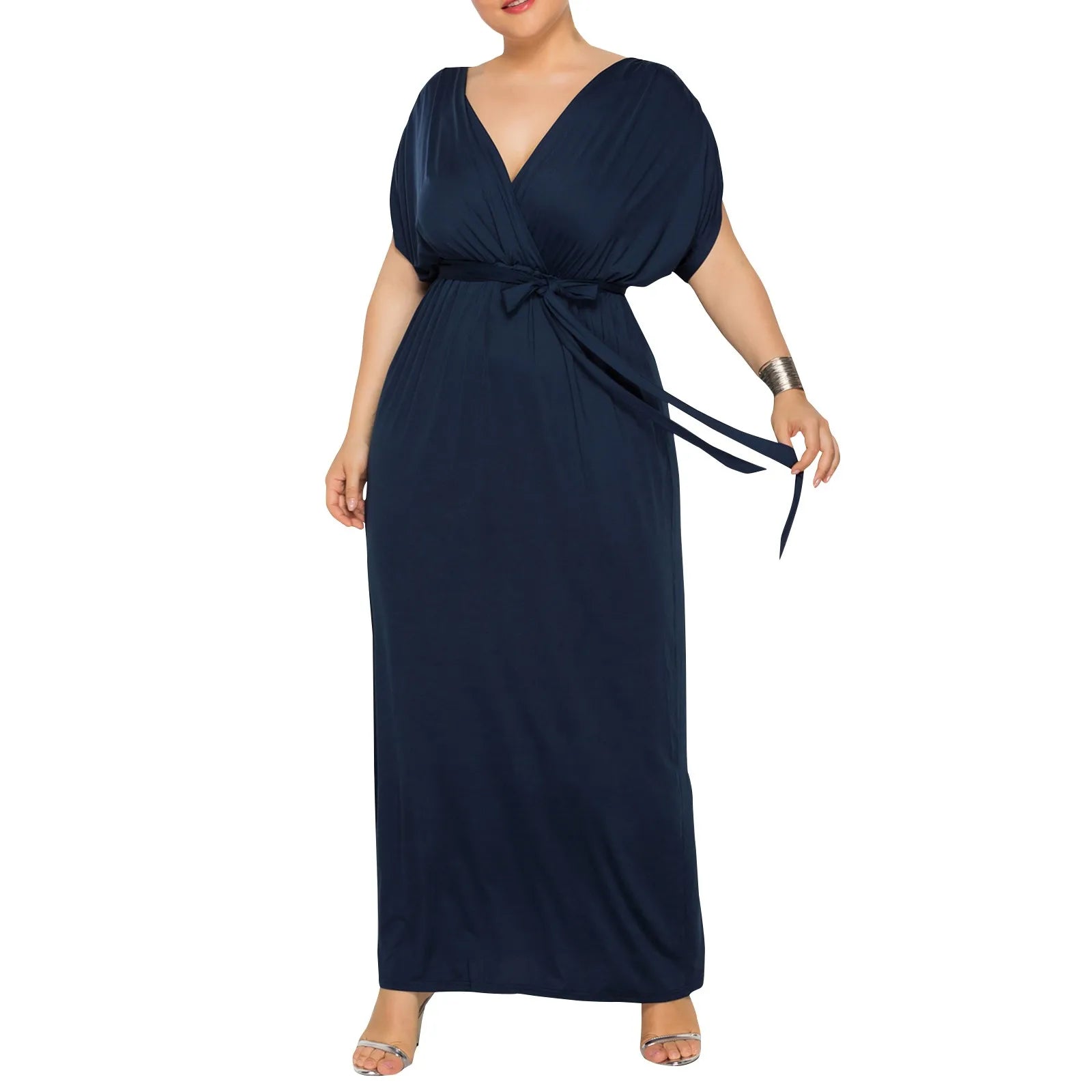 Plus Size Dress For Women Short Sleeve V Neck Sexy Dress Maxi Dress Milanni Fashion Dark Blue M United States