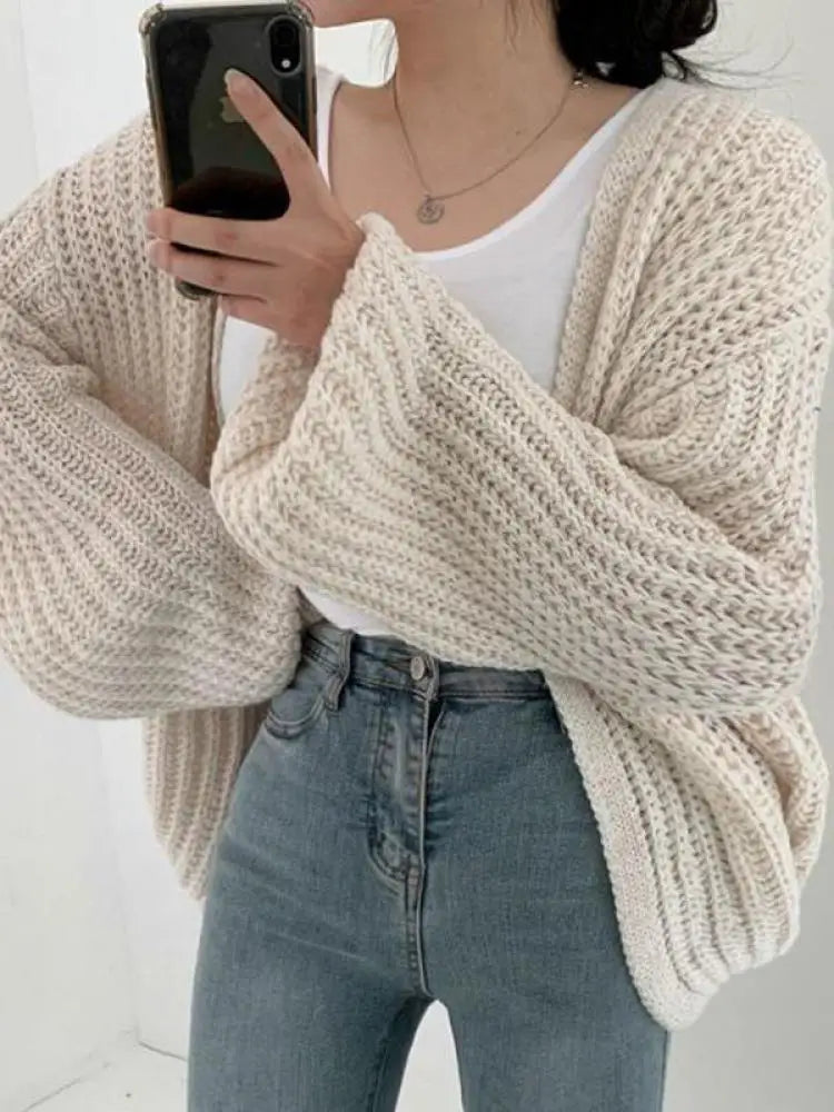 Vintage Lantern Sleeve Cardigan Sweater Casual Fall Streetwear Women’s Sweater Stylish Outerwear Milanni Fashion