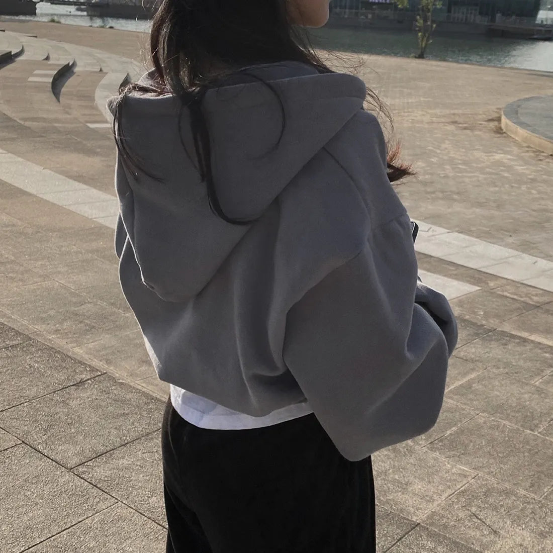 Casual Hood Sweatshirt Women Y2K Zip Up Hoodies Solid Harajuku Oversized Crop Top Loose Jacket Coat Milanni Fashion