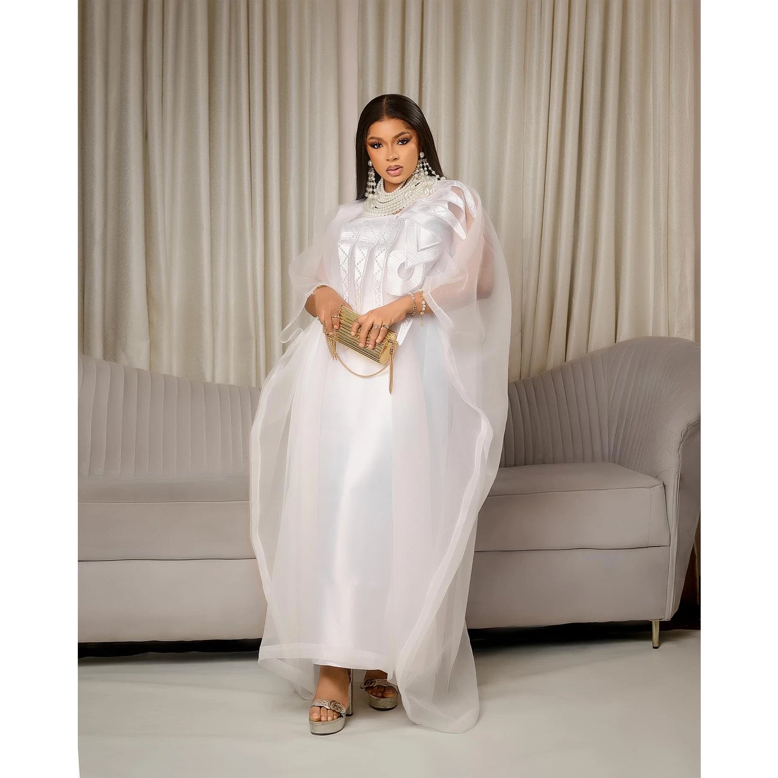 African Attire For Women White Embroidery Plus Size Elegant Party Church Dress Maxi Dress Milanni Fashion   