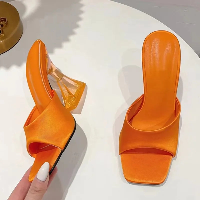 Women's Silky Wide Band Transparent Strange High Heels  Milanni Fashion Tangerine 39 