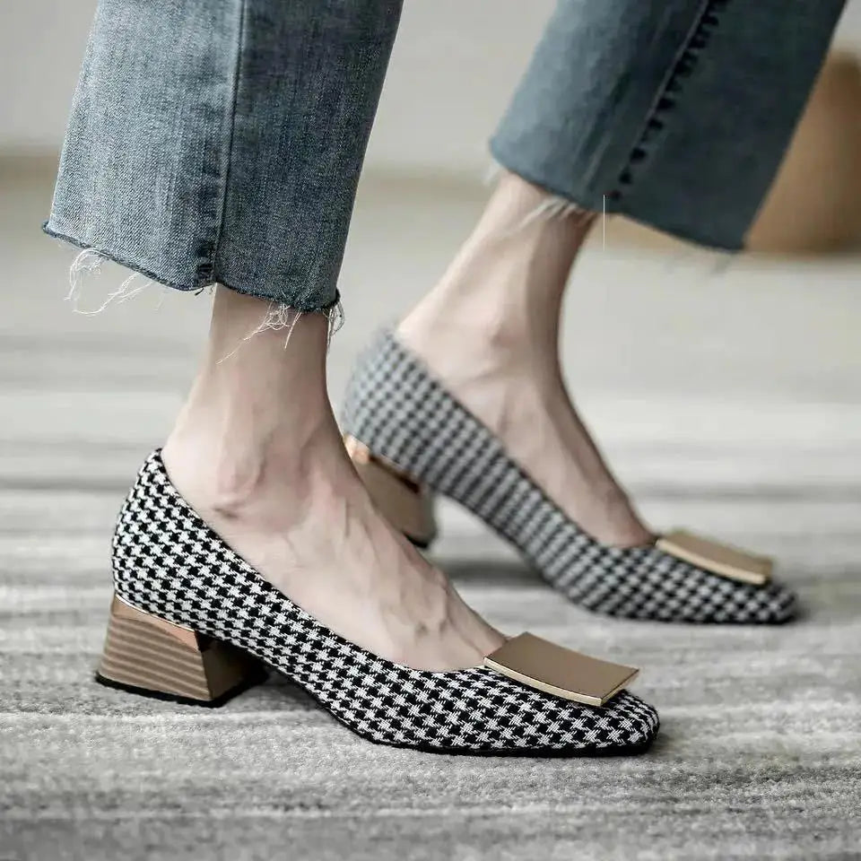 Lightweight European Stylish Elegant Green Square Heel Shoes for Ladies Casual Office Party Heels Milanni Fashion