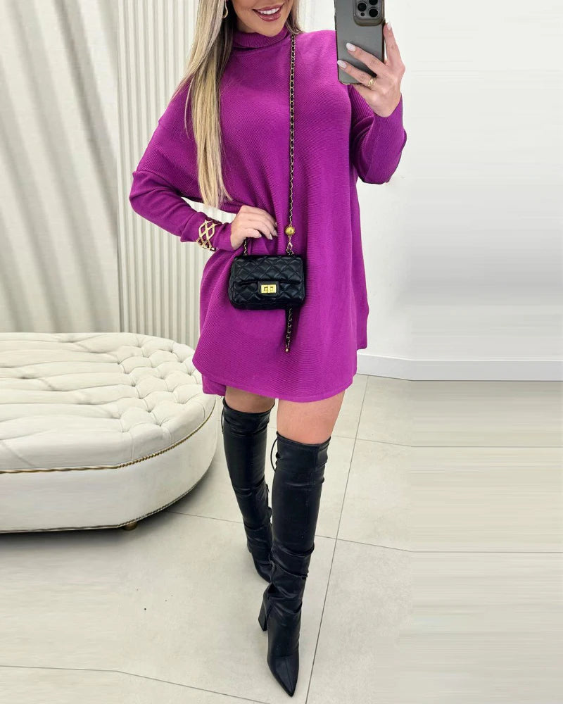 High Neck Batwing Sleeve Sweater Dress Knitted Casual Fall and Winter Dress  Milanni Fashion   